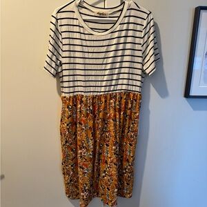 Chic Soul Striped and Floral Casual Dress